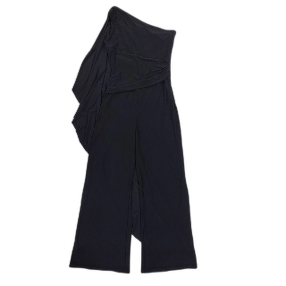 RALPH LAUREN Draped One Shoulder Cape Jumpsuit Black Minimal Quiet Luxury Formal